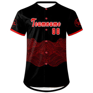 Camiseta de béisbol personalizada negra y roja con degradado uniformes de equipo con nombre y número