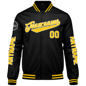 Chaquetas universitarias personalizadas negras y amarillas para hombres & mujeres y jóvenes & Chaquetas Letterman personalizadas