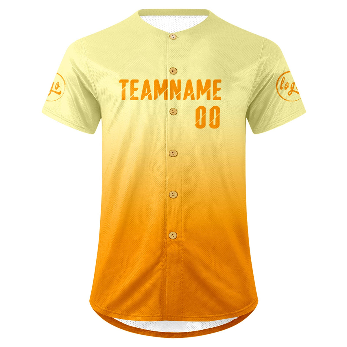 Camiseta de béisbol personalizada de color amarillo claro y naranja con degradado uniformes de equipo personalizados con nombre y número