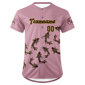 Camiseta de béisbol personalizada rosa claro y verde oliva con degradado uniformes de equipo personalizados con nombre y número