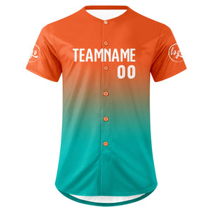 Camiseta de béisbol personalizada naranja y cian con degradado uniformes de equipo personalizados con nombre y número