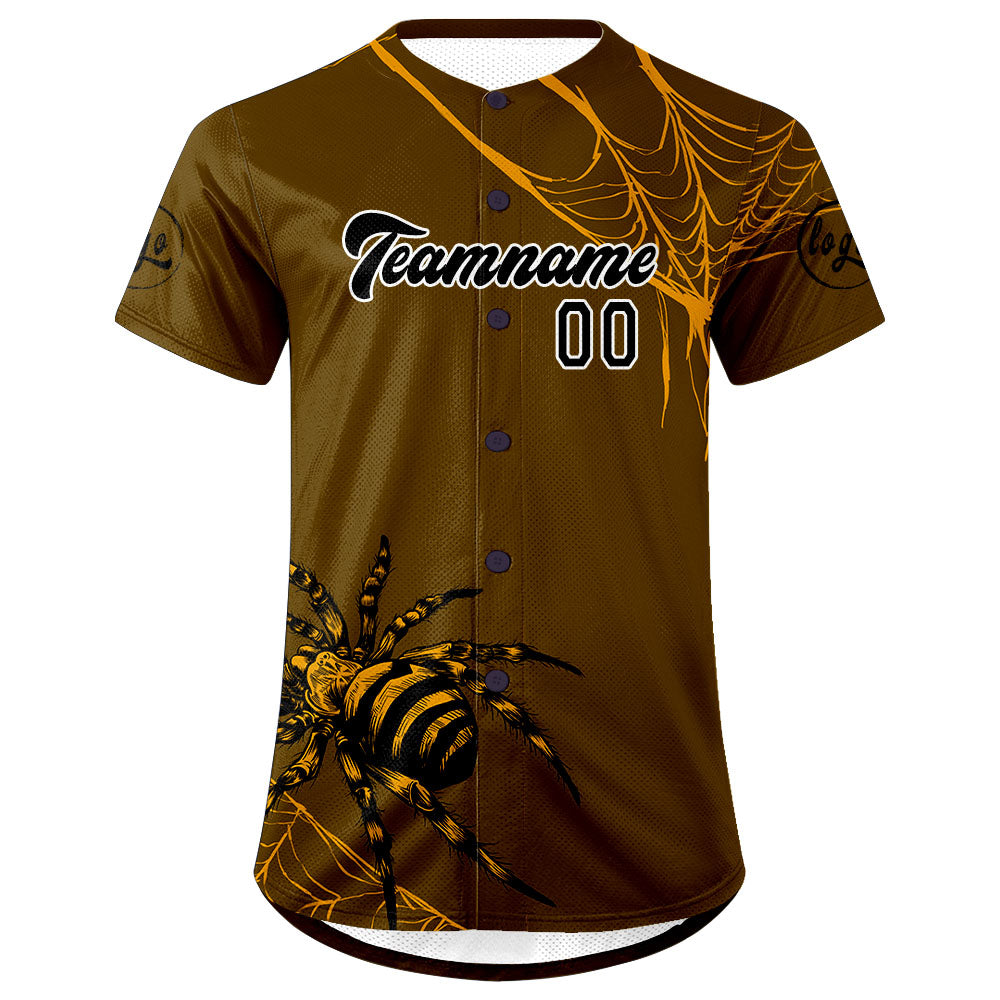 Camiseta de béisbol personalizada marrón y amarilla con degradado uniformes de equipo con nombre y número