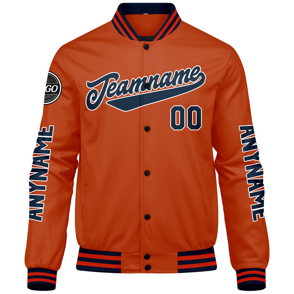Chaquetas universitarias personalizadas azul marino y naranja para hombres & mujeres y jóvenes & Chaquetas Letterman personalizadas