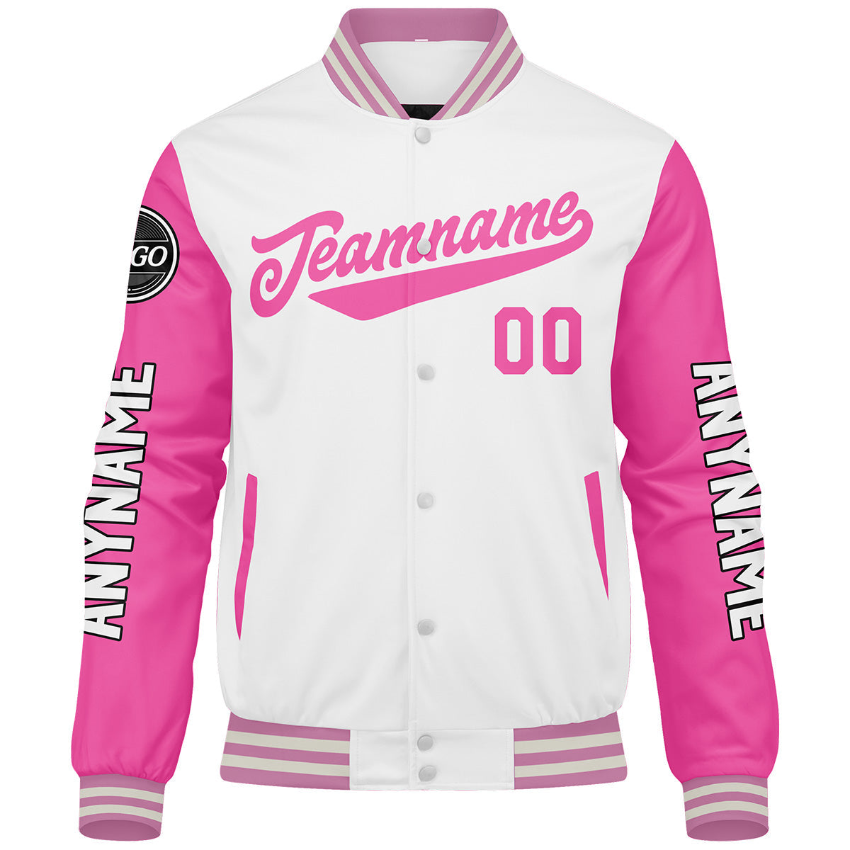 Chaquetas universitarias blancas y rosas personalizadas para hombres & mujeres y jóvenes & Chaquetas Letterman personalizadas