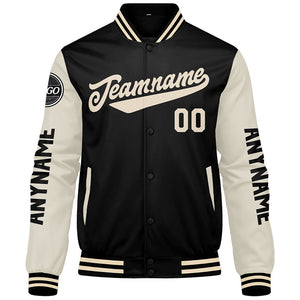 Chaquetas universitarias personalizadas en color negro y crema para hombres & mujeres y jóvenes & Chaquetas Letterman personalizadas