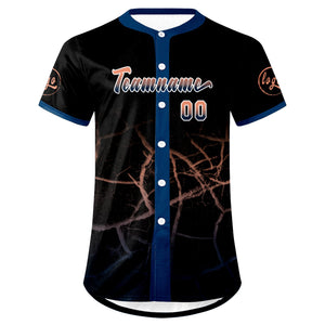 Camiseta de béisbol personalizada negra azul marino y naranja claro con degradado uniformes de equipo personalizados con nombre y número