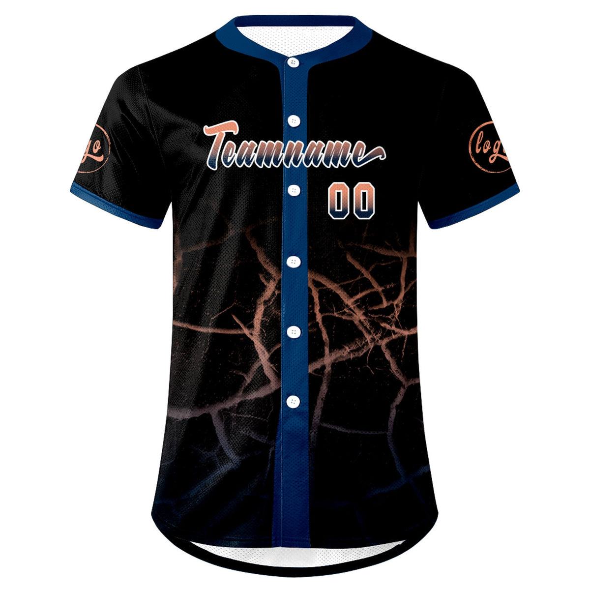 Camiseta de béisbol personalizada negra azul marino y naranja claro con degradado uniformes de equipo personalizados con nombre y número
