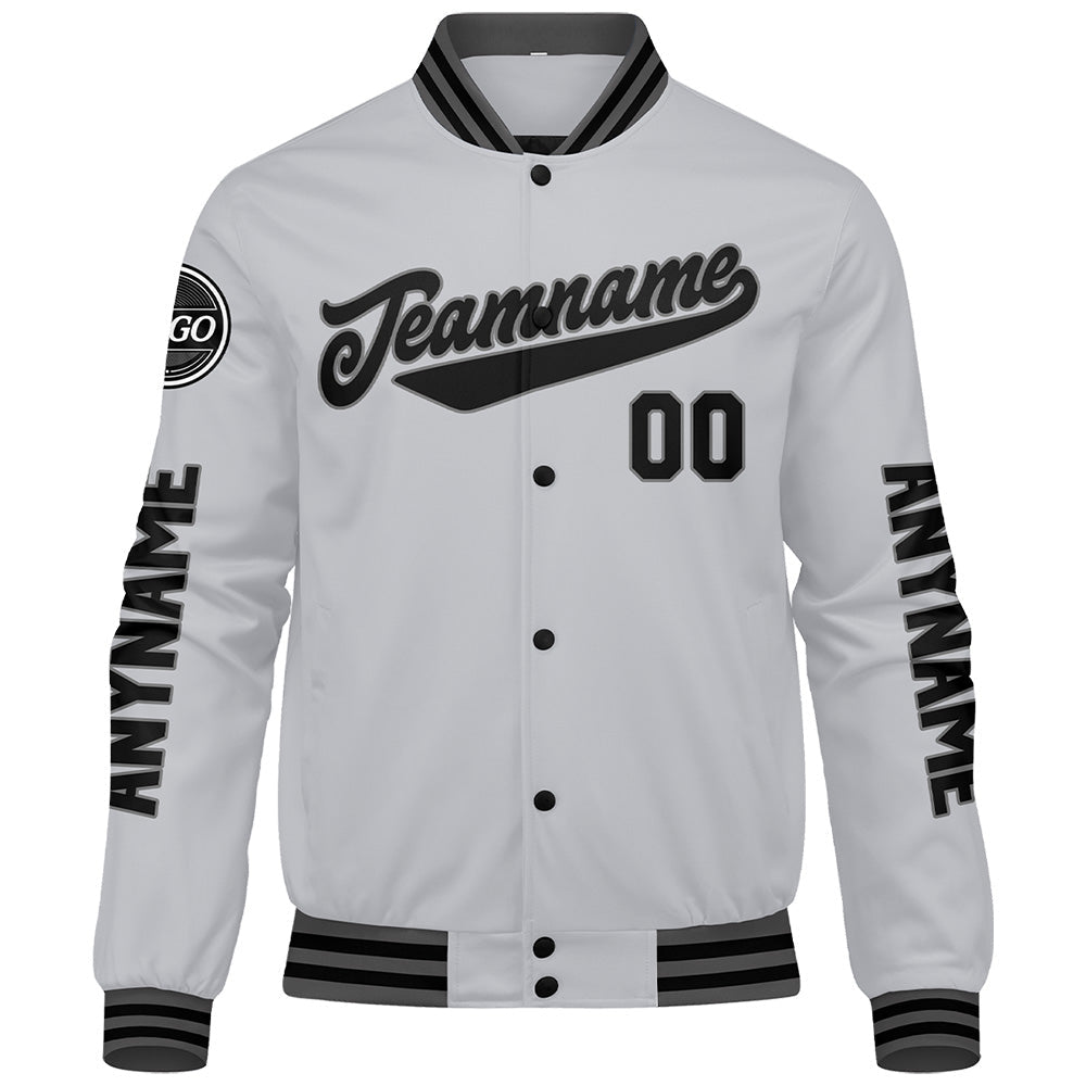 Chaquetas universitarias personalizadas en gris y negro para hombres & mujeres y jóvenes & Chaquetas Letterman personalizadas
