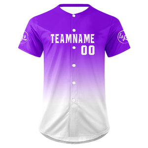 Camiseta de béisbol personalizada morada y blanca con degradado uniformes de equipo personalizados con nombre y número