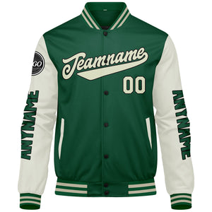 Chaquetas universitarias personalizadas de color verde crema para hombres & mujeres y jóvenes & Chaquetas Letterman personalizadas