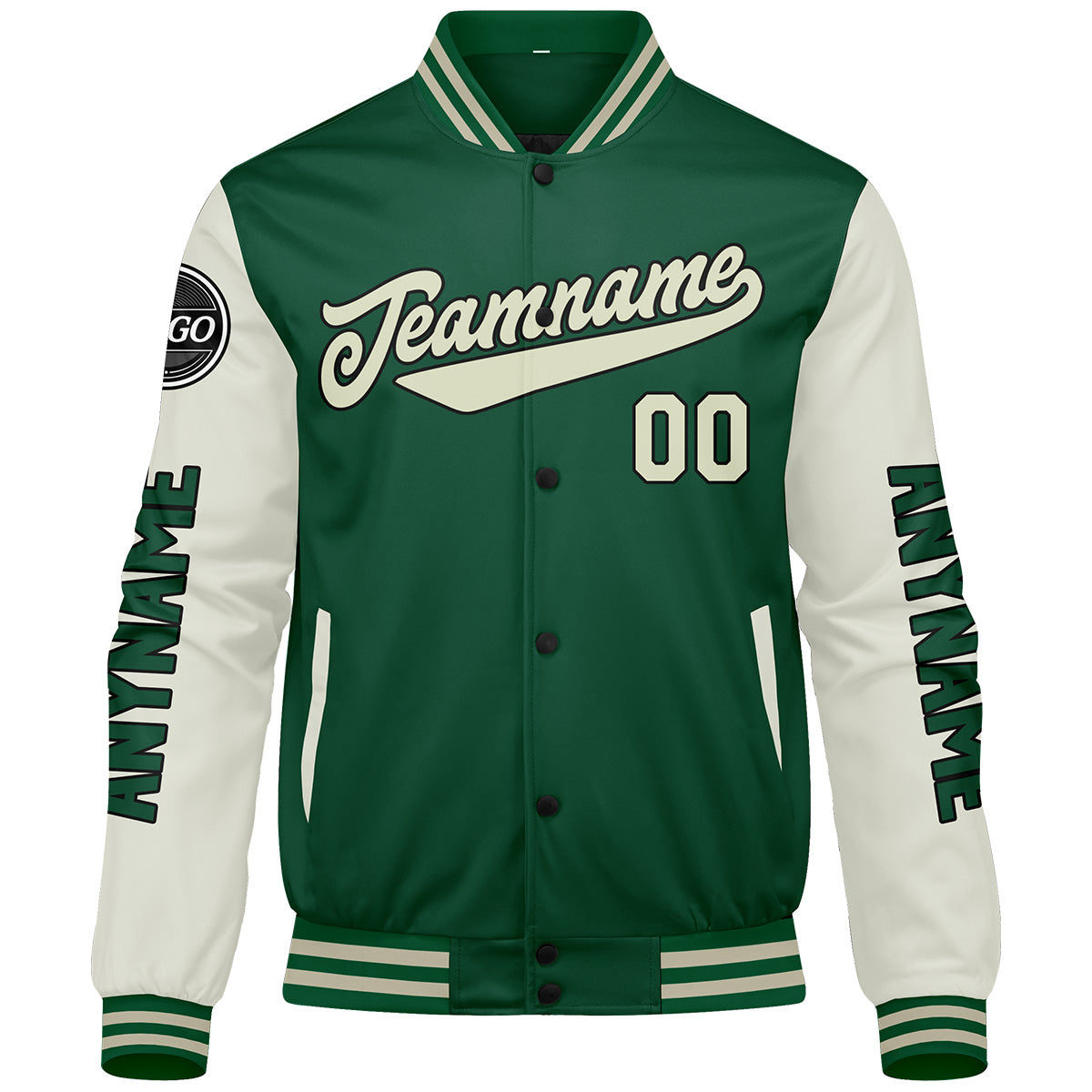 Chaquetas universitarias personalizadas de color verde crema para hombres & mujeres y jóvenes & Chaquetas Letterman personalizadas