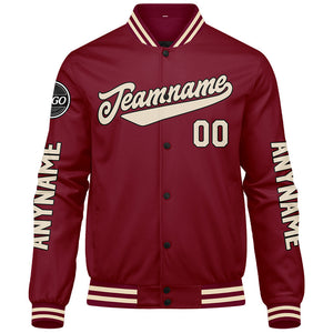 Chaquetas universitarias personalizadas color crema carmesí para hombres & mujeres y jóvenes & Chaquetas Letterman personalizadas