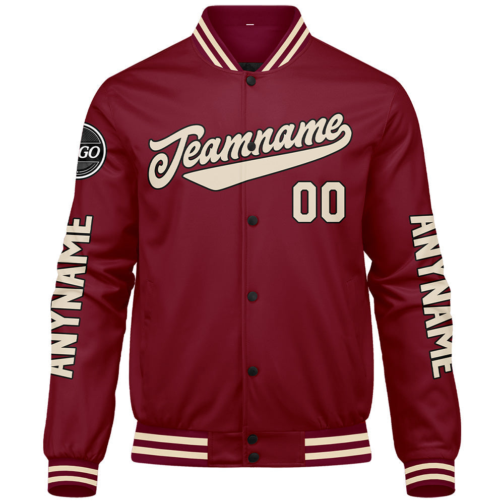 Chaquetas universitarias personalizadas color crema carmesí para hombres & mujeres y jóvenes & Chaquetas Letterman personalizadas