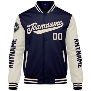 Chaquetas universitarias personalizadas azul marino y crema para hombres & mujeres y jóvenes & Chaquetas tipo Letterman personalizadas