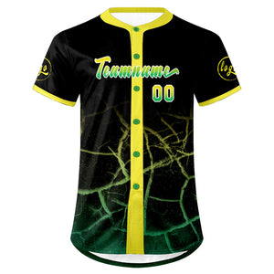 Camiseta de béisbol personalizada negra amarilla y verde con degradado uniformes de equipo personalizados con nombre y número