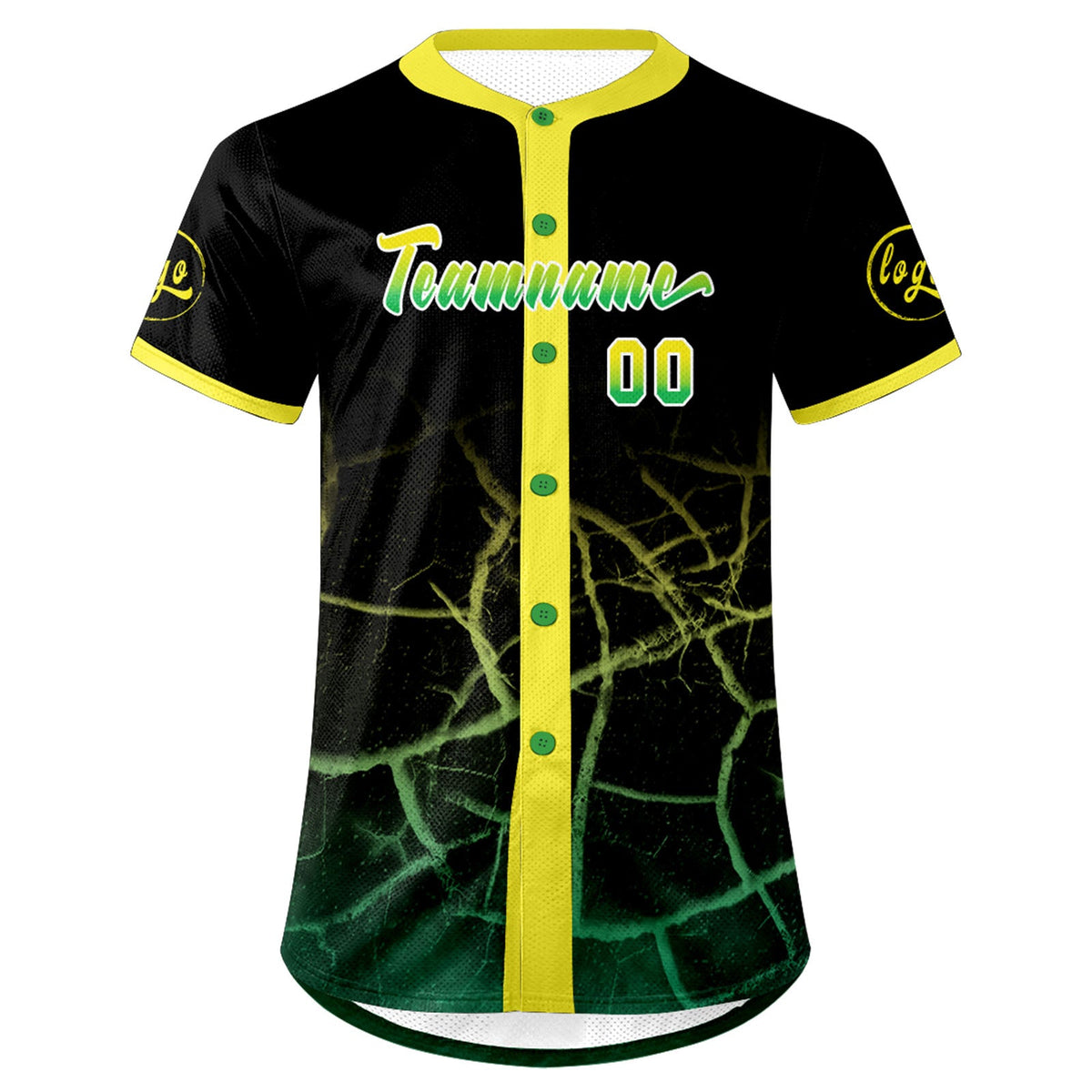 Camiseta de béisbol personalizada negra amarilla y verde con degradado uniformes de equipo personalizados con nombre y número
