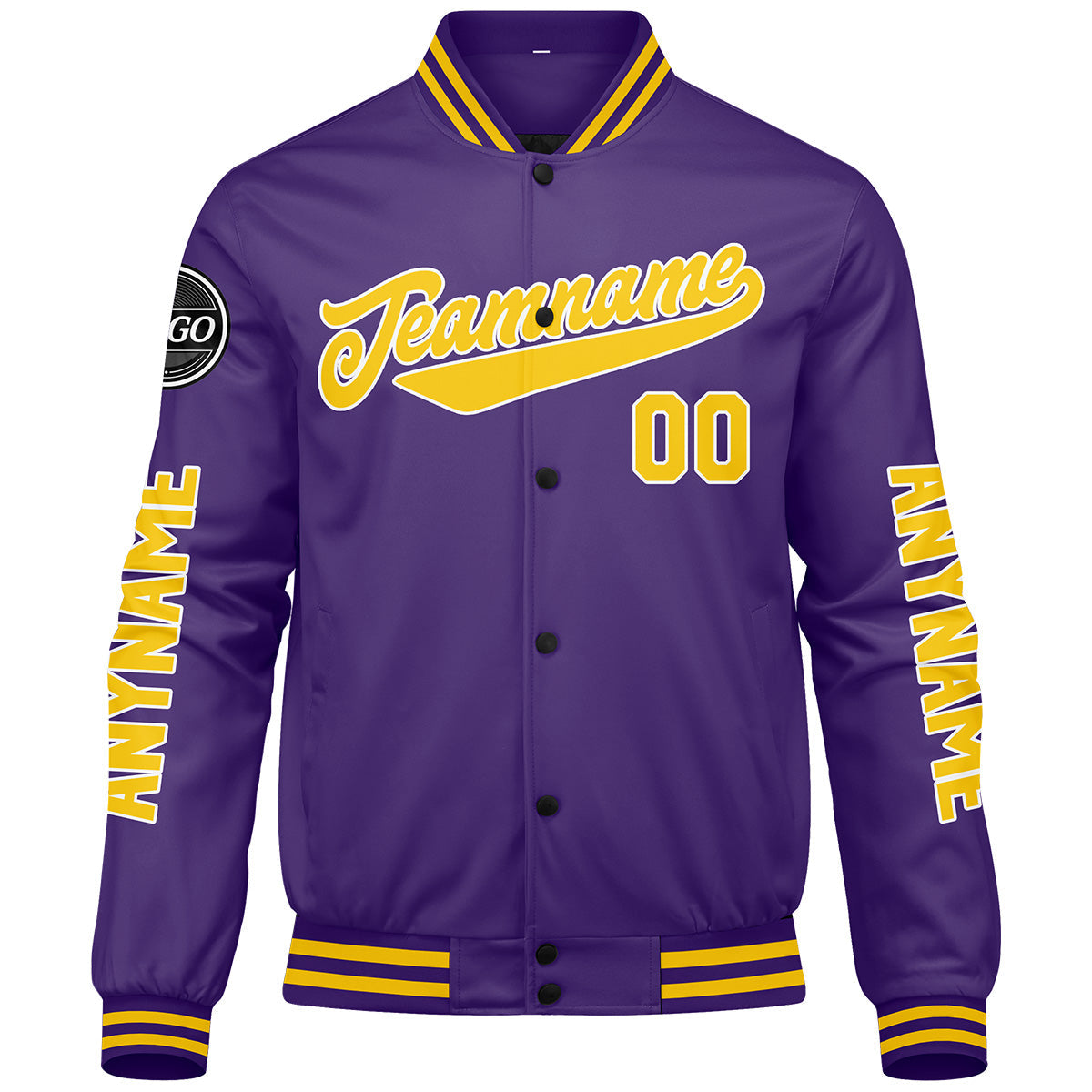 Chaquetas universitarias personalizadas en color morado y amarillo para hombres & mujeres y jóvenes & Chaquetas tipo Letterman personalizadas