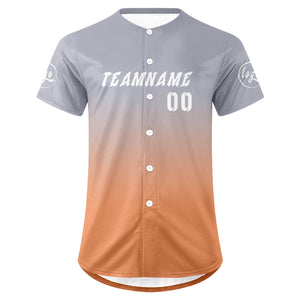 Camiseta de béisbol personalizada gris claro y naranja claro con degradado uniformes de equipo personalizados con nombre y número