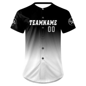 Camiseta de béisbol personalizada en blanco y negro con degradado uniformes de equipo con nombre y número
