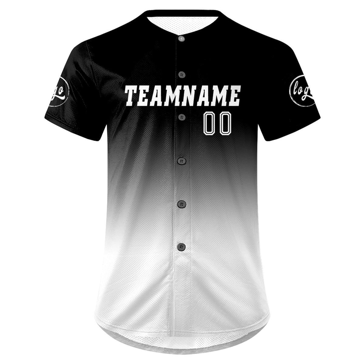 Camiseta de béisbol personalizada en blanco y negro con degradado uniformes de equipo con nombre y número