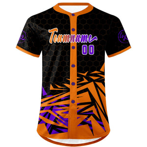 Camiseta de béisbol personalizada naranja y morada con degradado uniformes de equipo personalizados con nombre y número