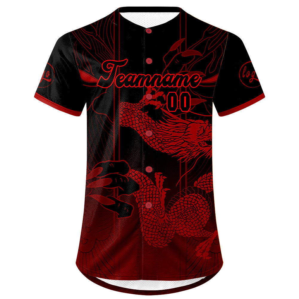 Camiseta de béisbol personalizada roja y negra con dise?o degradado uniformes de equipo con nombre y número