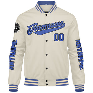 Chaquetas universitarias personalizadas color crema y azul para hombres & mujeres y jóvenes & Chaquetas estilo Letterman personalizadas