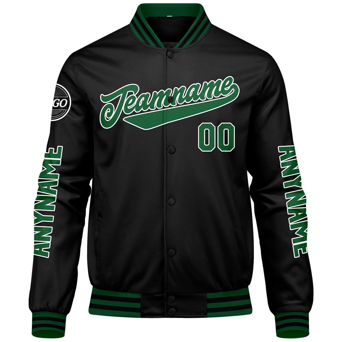 Chaquetas universitarias personalizadas en verde y negro para hombres & mujeres y jóvenes & Chaquetas Letterman personalizadas