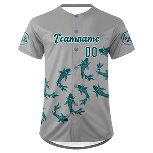 Camiseta de béisbol personalizada gris turquesa con degradado uniformes de equipo personalizados con nombre y número