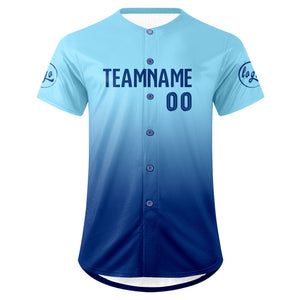 Camiseta de béisbol azul claro personalizada con degradado uniformes de equipo con nombre y número