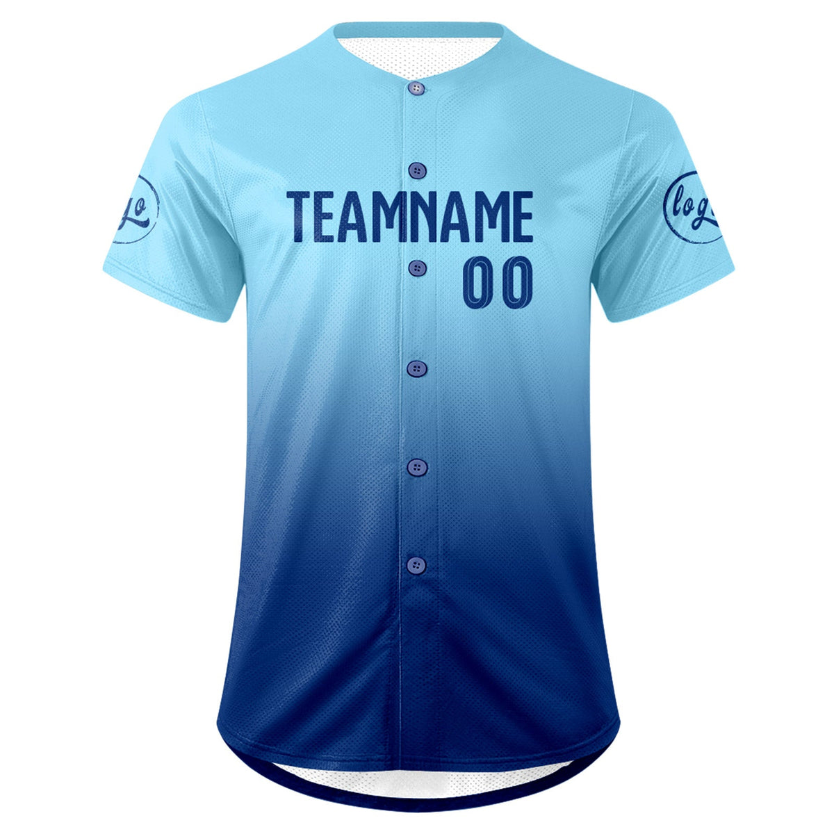 Camiseta de béisbol azul claro personalizada con degradado uniformes de equipo con nombre y número