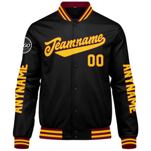 Chaquetas universitarias personalizadas en color carmesí & negro y amarillo para hombres & mujeres y jóvenes & Chaquetas tipo Letterman personalizadas