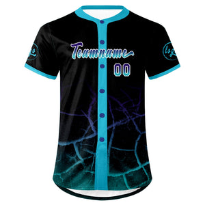 Camiseta de béisbol personalizada negra azul cielo y morada con degradado uniformes de equipo personalizados con nombre y número