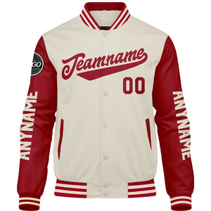 Chaquetas universitarias personalizadas de color rojo crema para hombres & mujeres y jóvenes & Chaquetas Letterman personalizadas