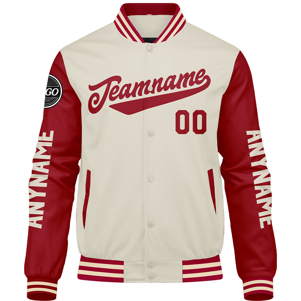 Chaquetas universitarias personalizadas de color rojo crema para hombres & mujeres y jóvenes & Chaquetas Letterman personalizadas