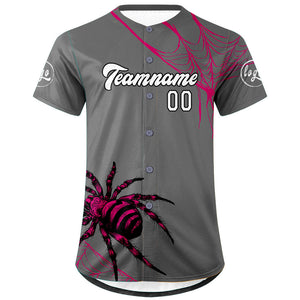 Camiseta de béisbol personalizada gris y rosa con degradado uniformes de equipo con nombre y número