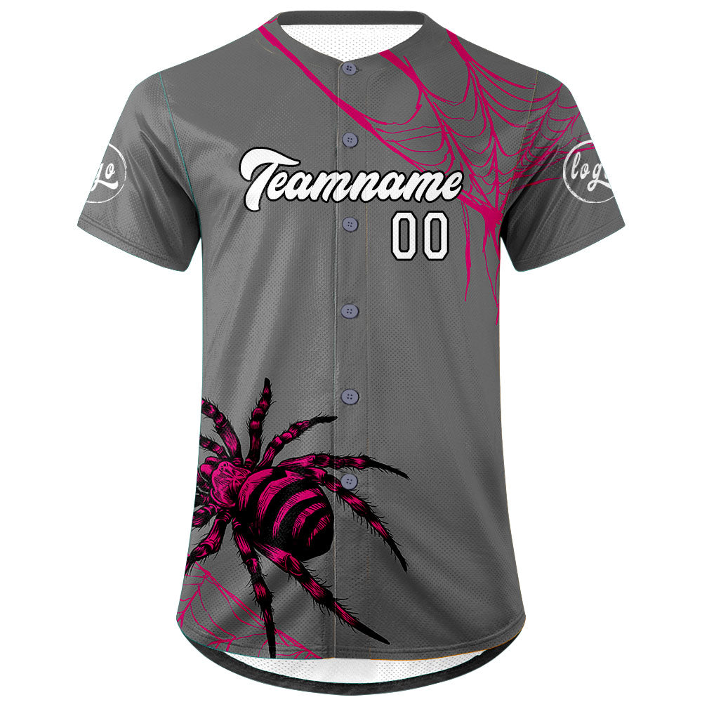 Camiseta de béisbol personalizada gris y rosa con degradado uniformes de equipo con nombre y número