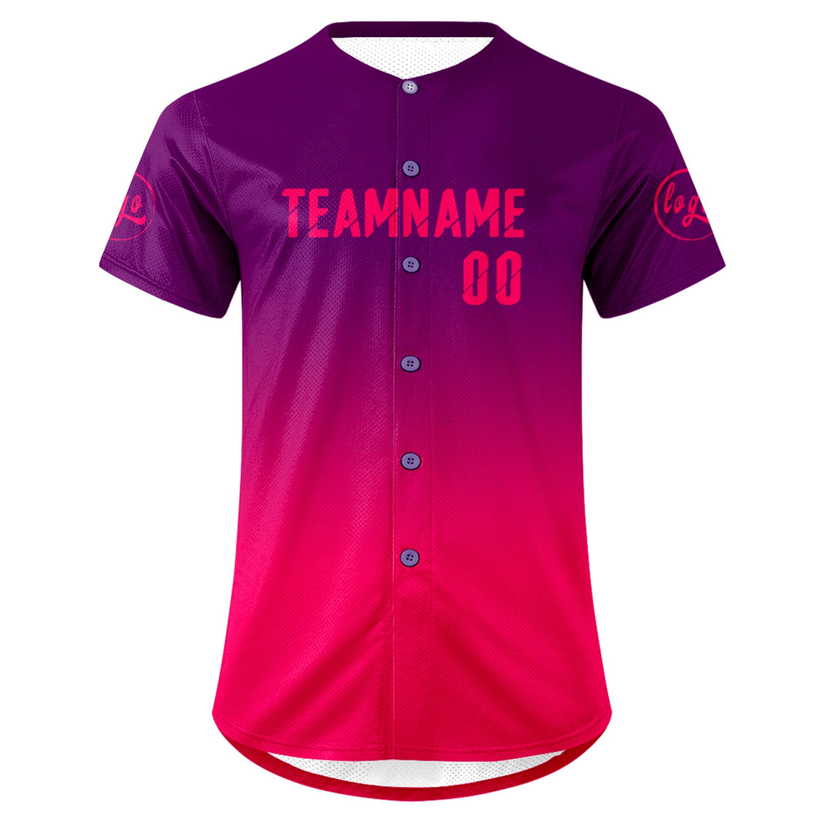 Camiseta de béisbol personalizada color morado fucsia con degradado uniformes de equipo personalizados con nombre y número