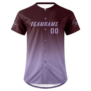 Camiseta de béisbol personalizada en color marrón y morado con degradado uniformes de equipo personalizados con nombre y número