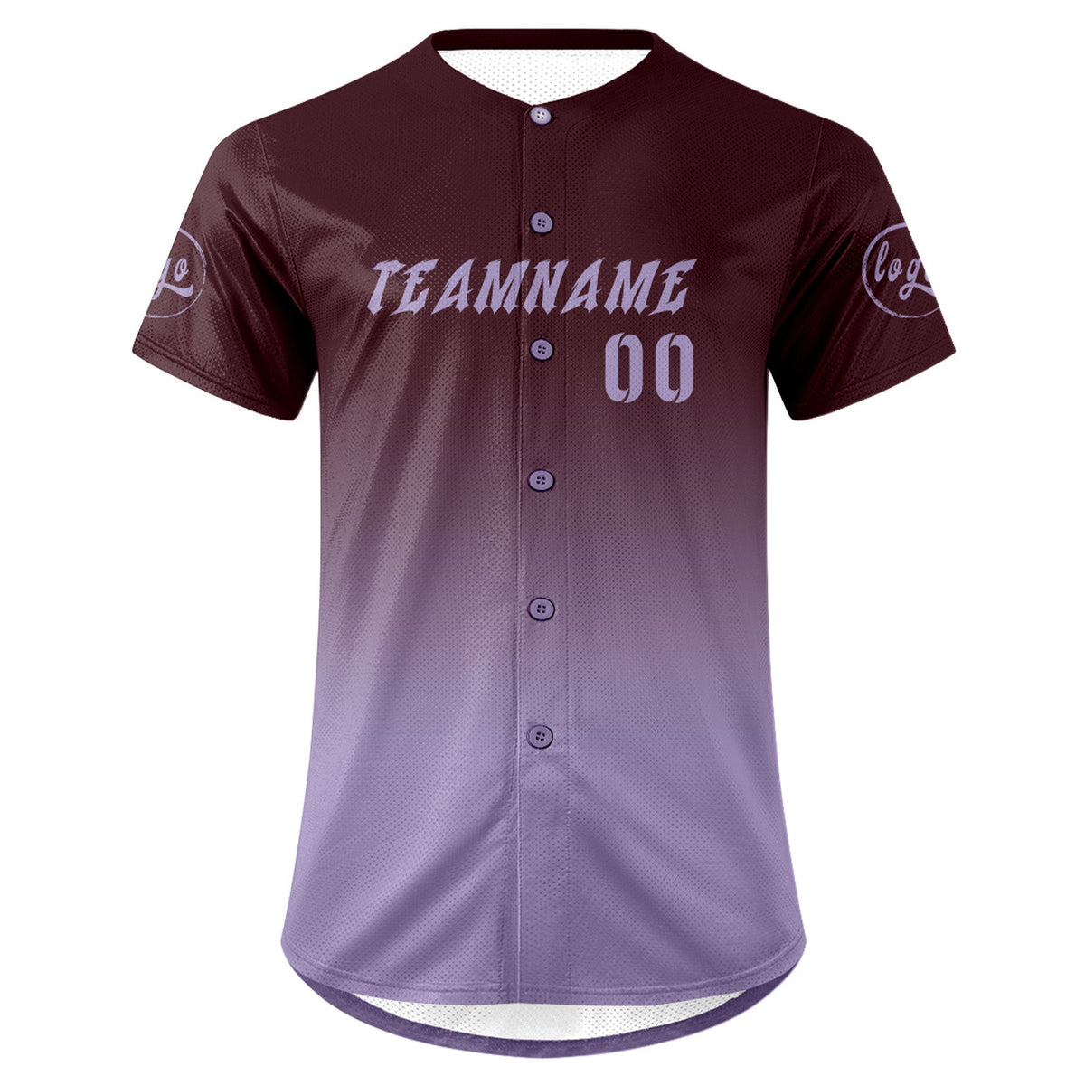 Camiseta de béisbol personalizada en color marrón y morado con degradado uniformes de equipo personalizados con nombre y número
