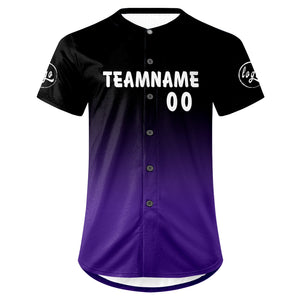 Camiseta de béisbol personalizada negra y morada con degradado uniformes de equipo personalizados con nombre y número
