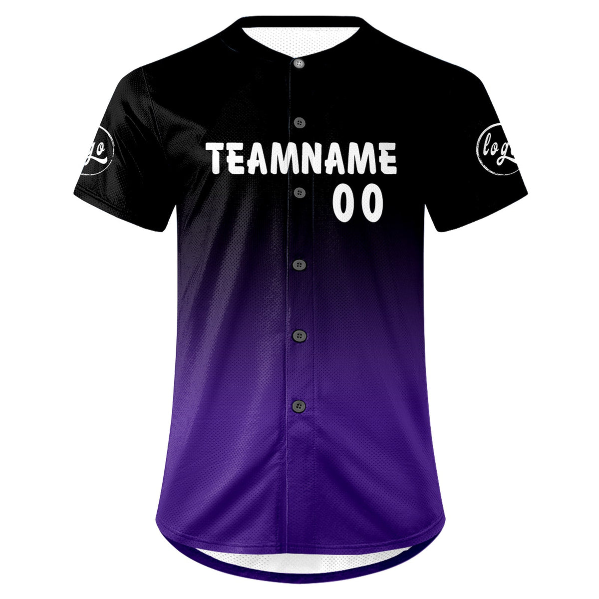 Camiseta de béisbol personalizada negra y morada con degradado uniformes de equipo personalizados con nombre y número