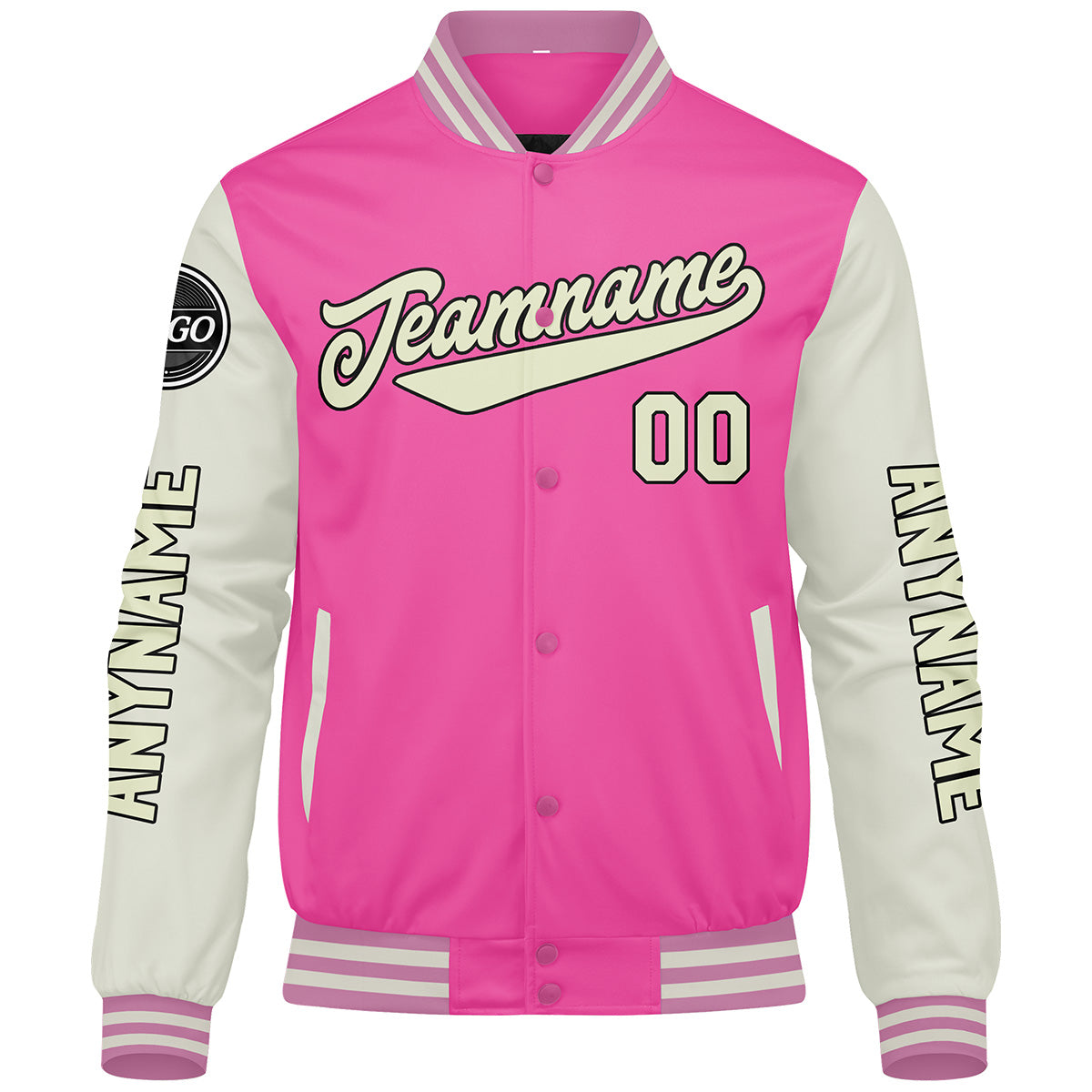 Chaquetas universitarias personalizadas color rosa crema para hombres & mujeres y jóvenes & Chaquetas Letterman personalizadas