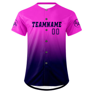 Camiseta de béisbol personalizada en color morado y azul marino con dise?o degradado uniformes de equipo personalizados con nombre y número