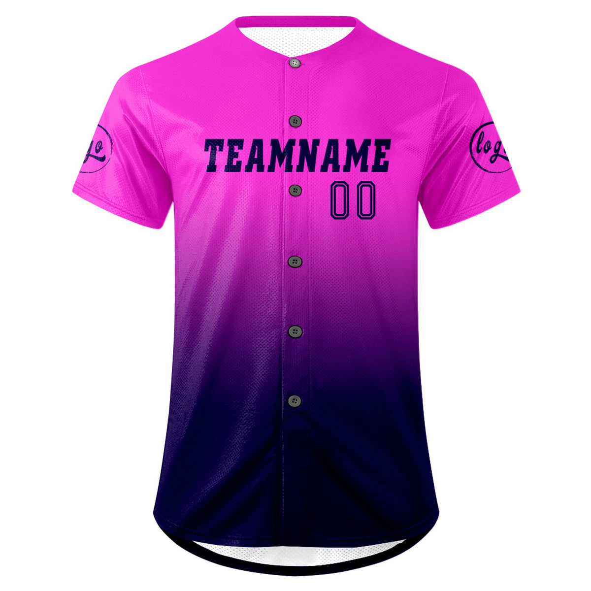 Camiseta de béisbol personalizada en color morado y azul marino con dise?o degradado uniformes de equipo personalizados con nombre y número