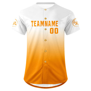 Camiseta de béisbol personalizada blanca y naranja con degradado uniformes de equipo con nombre y número