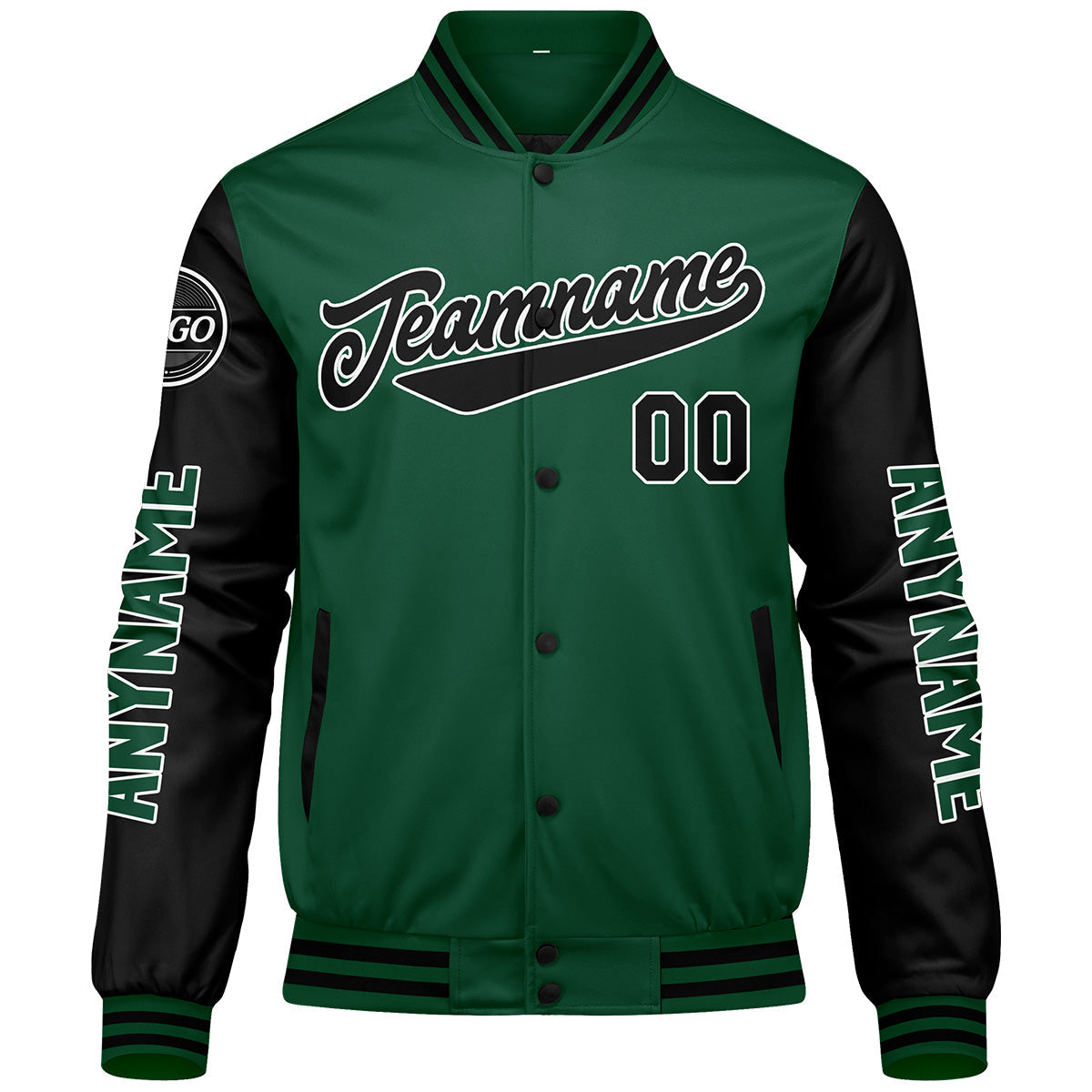 Chaquetas universitarias personalizadas en verde y negro para hombres & mujeres y jóvenes & Chaquetas Letterman personalizadas