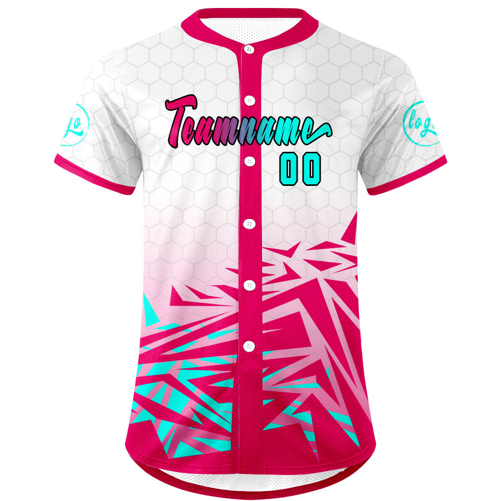 Camiseta de béisbol rosa cian personalizada con degradado uniformes de equipo personalizados con nombre y número