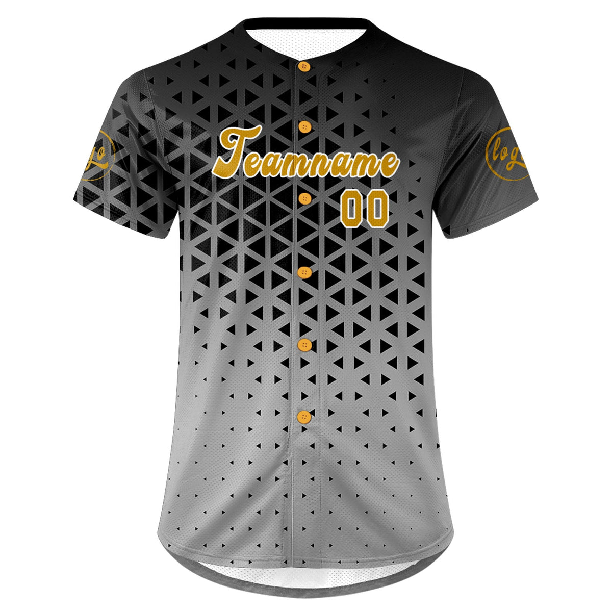 Camiseta de béisbol personalizada negra y dorada antigua con dise?o degradado uniformes de equipo con nombre y número