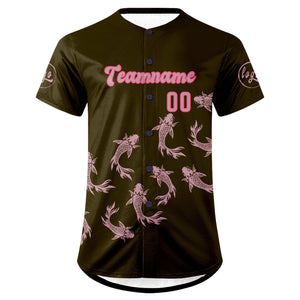 Camiseta de béisbol personalizada en verde oliva y rosa claro con degradado uniformes de equipo personalizados con nombre y número